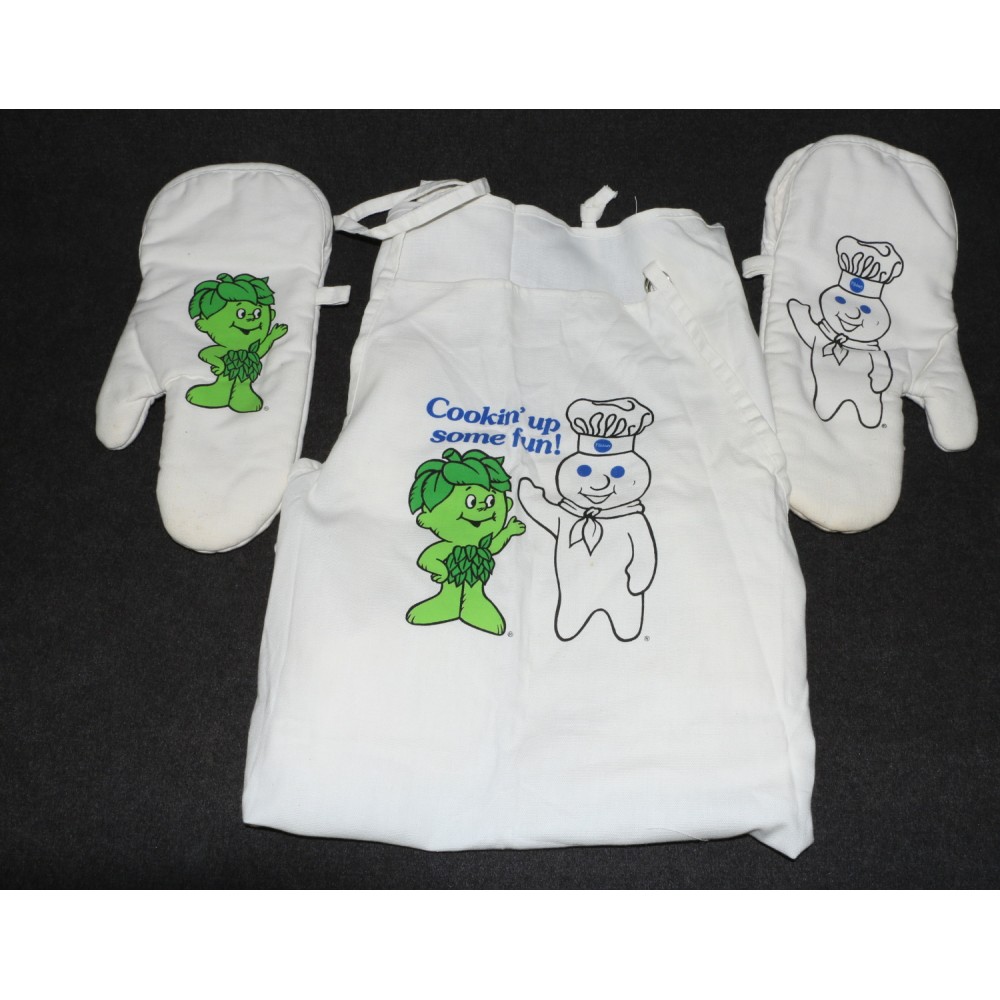 Pillsbury Doughboy Poppin Fresh Green Giant Sprout Crossover Apron Oven Mitts