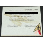 Star Trek TOS 1988 Vintage Flight Deck Officer Certificate Lincoln Enterprises