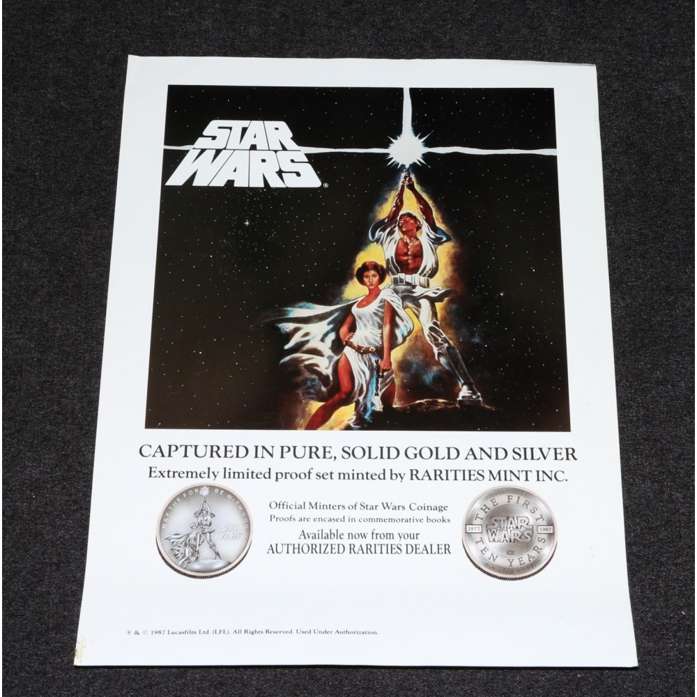 Star Wars 10th Anniversary 1987 Rarities Mint Coin Dealer Poster Flyer Original
